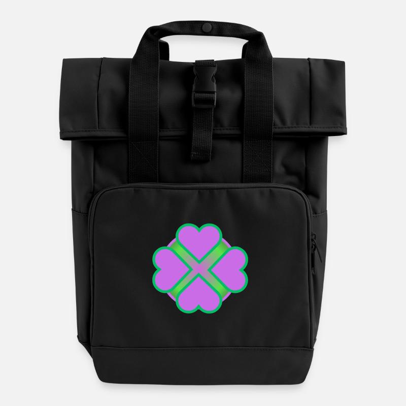 Genieße den Tag mit Liebe, Lebensfreude - Rolltop Rucksack mit zwei Griffen - Schwarz