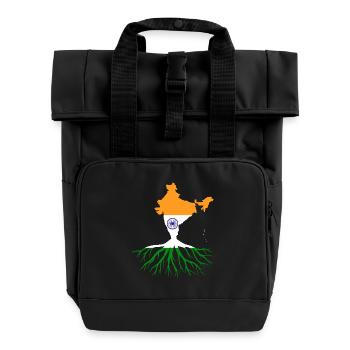 Indische Wurzeln Indische Flagge - Rolltop Rucksack mit zwei Griffen - Schwarz - Vorne