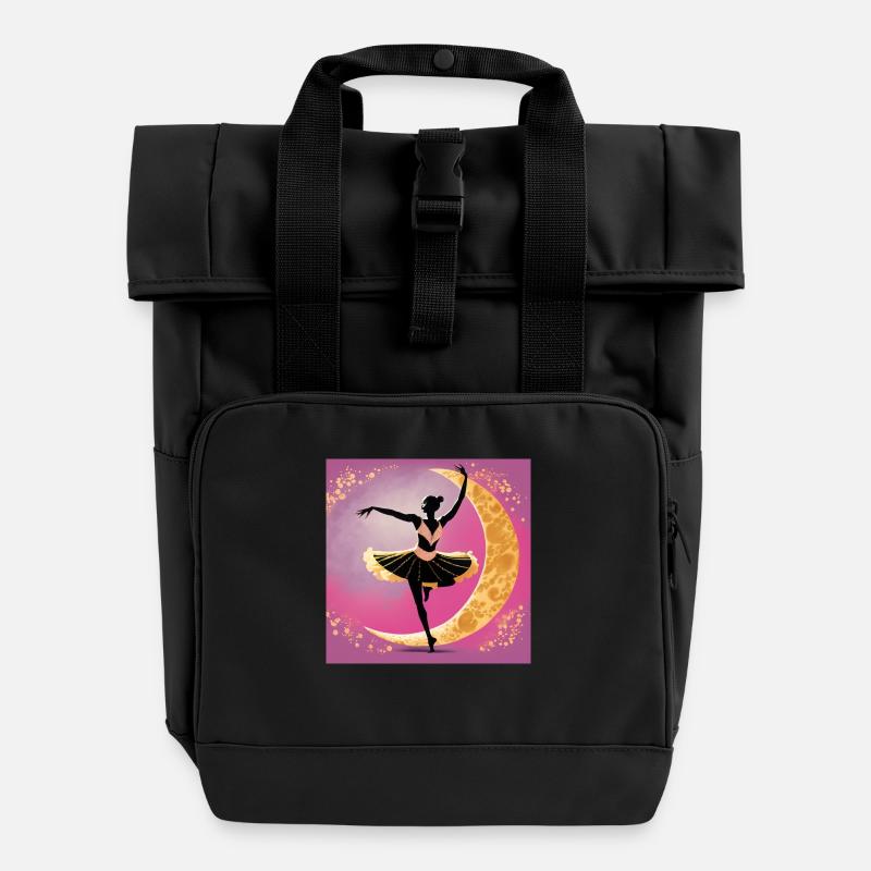 Moon Dance - Roll Top Backpack with Two Handles - black
