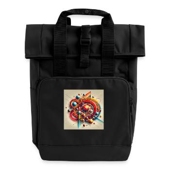 Colour explosion of shapes - Roll Top Backpack with Two Handles - black - Front