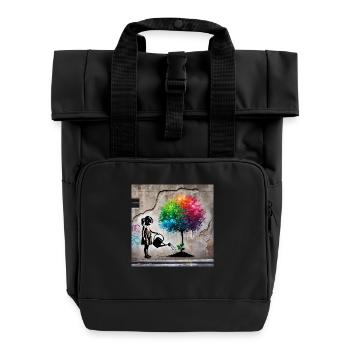 Kein Banksy - Wachstum im Beton - Rolltop Rucksack mit zwei Griffen - Schwarz - Vorne