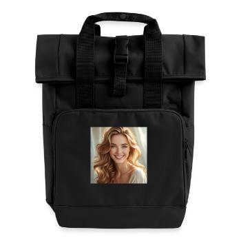 Beautiful Girl with Shiny hair - Roll Top Backpack with Two Handles - black - Front