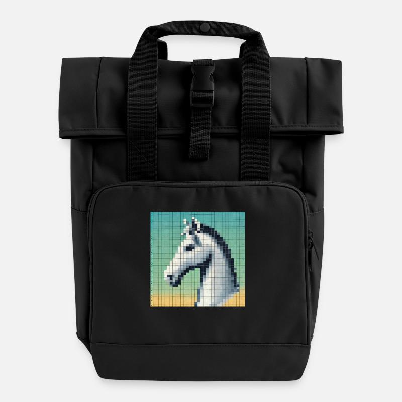 2024 Horse NFT Head Comic High Definition - Roll Top Backpack with Two Handles - black