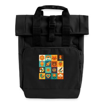 bunte Lebensfreude - Rolltop Rucksack mit zwei Griffen - Schwarz - Vorne