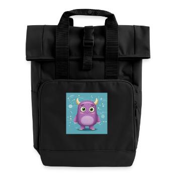 Playful Purple Monster Design - Roll Top Backpack with Two Handles - black - Front