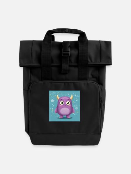 Playful Purple Monster Design - Roll Top Backpack with Two Handles - black