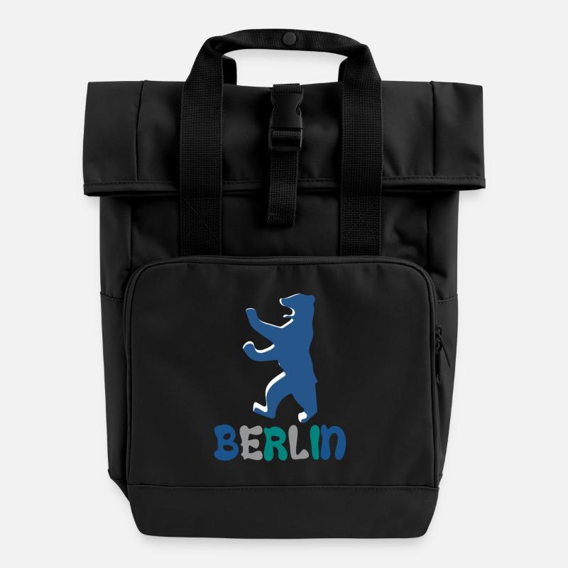 Berlin und Berliner Bär - Rolltop Rucksack mit zwei Griffen - Schwarz