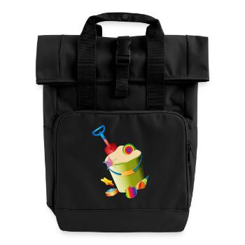 Sand toys on the beach with colorful shells - Roll Top Backpack with Two Handles - black - Front