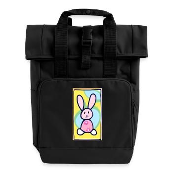 Pastel Bunny Easter Bunny on Yellow Background - Roll Top Backpack with Two Handles - black - Front