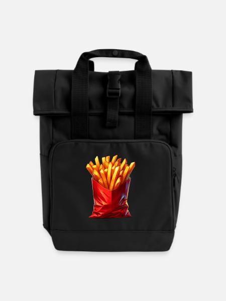 Pommes Fritten - Rolltop Rucksack mit zwei Griffen - Schwarz