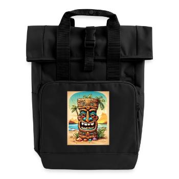 Tiki Statue cartoon - Rolltop Rucksack mit zwei Griffen - Schwarz - Vorne