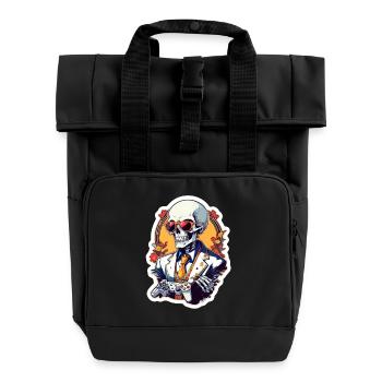 Retro Gamer Skelett mit Controller Konsolenspiele - Rolltop Rucksack mit zwei Griffen - Schwarz - Vorne