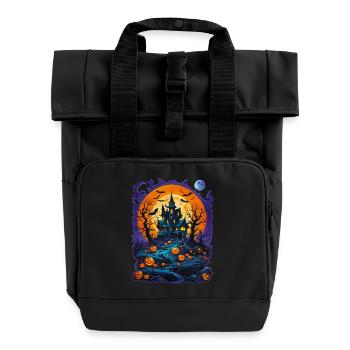 Witch's house with bats - Roll Top Backpack with Two Handles - black - Front