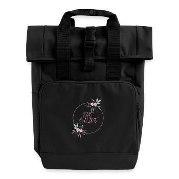 Bride Pink Circle Flowers Plain Vintage - Roll Top Backpack with Two Handles - black - Front