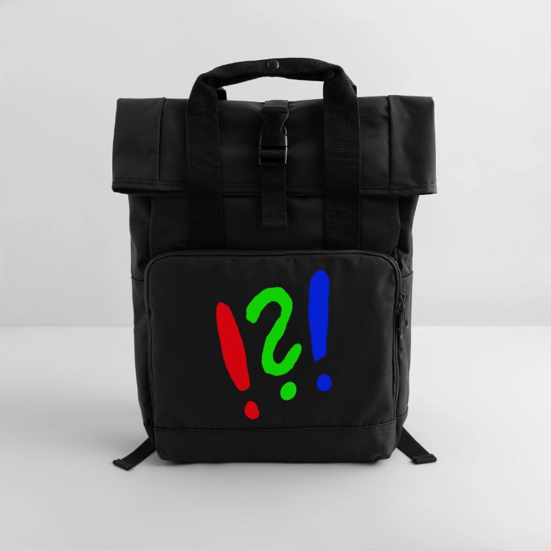 Exclamation mark/question mark comic style Roll Top Backpack with Two Handles