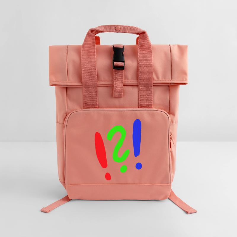 Exclamation mark/question mark comic style Roll Top Backpack with Two Handles