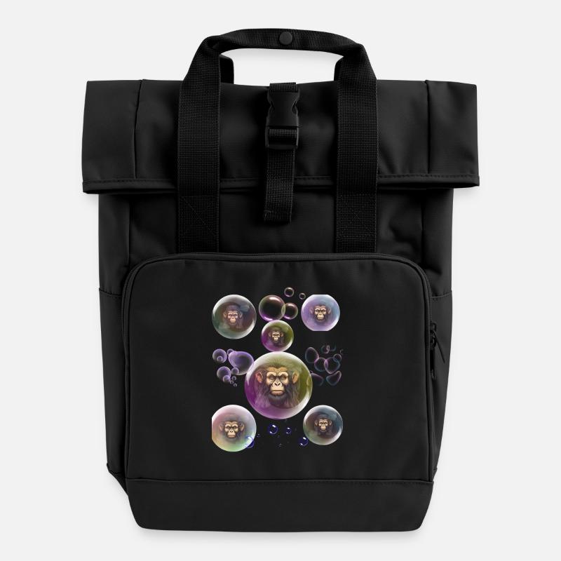 Soap Bubbles Monkey - Roll Top Backpack with Two Handles - black
