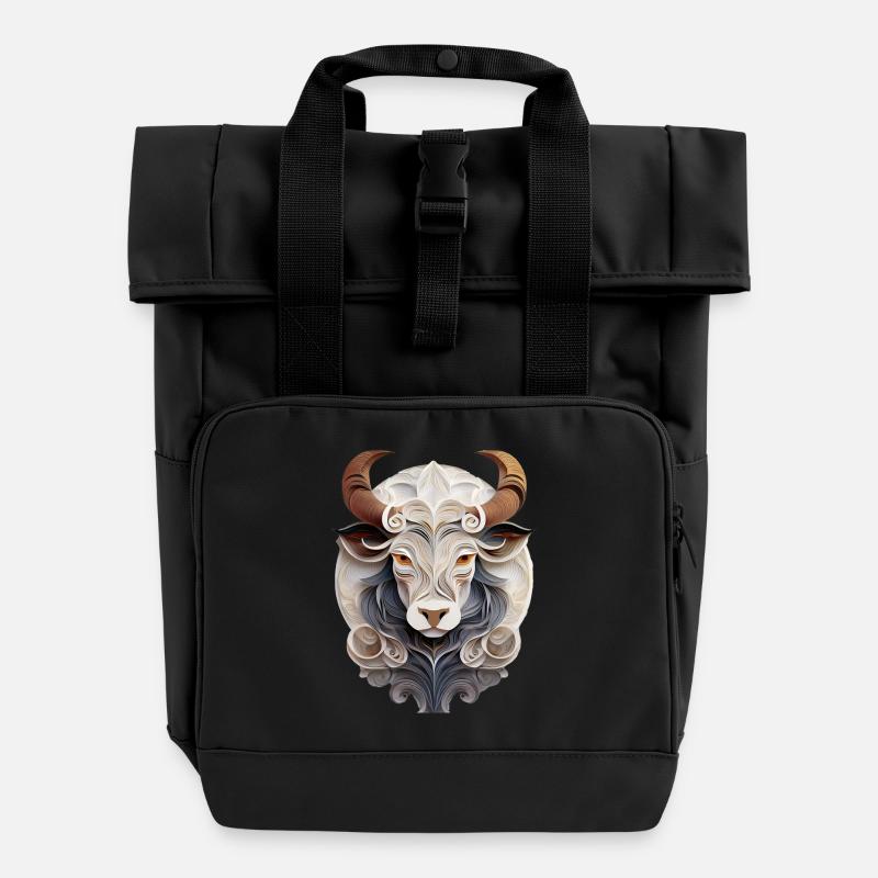 Zodiac sign Taurus - Roll Top Backpack with Two Handles - black