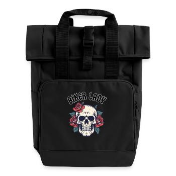 BIKER LADY WITH ROSE - Roll Top Backpack with Two Handles - black - Front