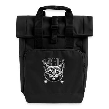 Warning Katze Mieze Geschenk - Rolltop Rucksack mit zwei Griffen - Schwarz - Vorne