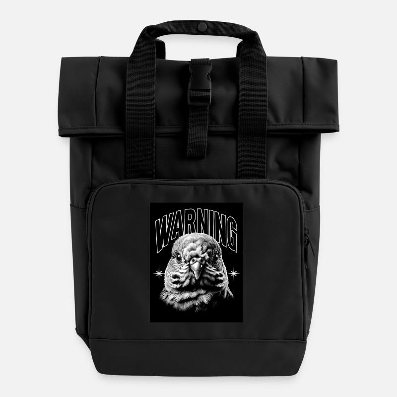 Warning Dove Bird Gift - Roll Top Backpack with Two Handles - black