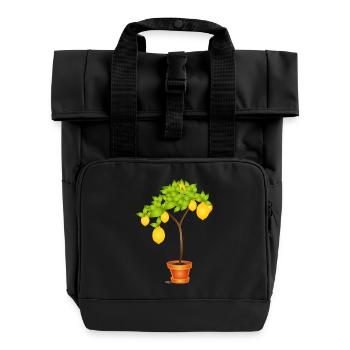 Mediterranes Zitronenbäumchen Motiv im Topf - Rolltop Rucksack mit zwei Griffen - Schwarz - Vorne