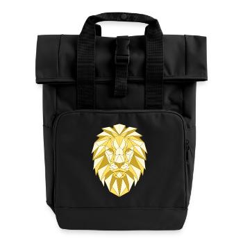 Geometric lion head in gold tones - Roll Top Backpack with Two Handles - black - Front