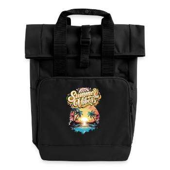 Summer Mood Palm Trees Sunset - Roll Top Backpack with Two Handles - black - Front