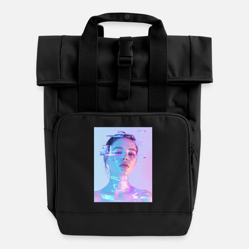 Irisierende Glitch Frau - Rolltop Rucksack mit zwei Griffen - Schwarz