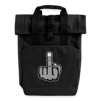 Middle Finger Stinky Finger Design Grey - Roll Top Backpack with Two Handles - black - Front