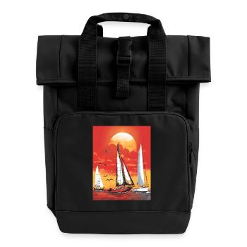 Sonnenuntergang mit Segelboot - Rolltop Rucksack mit zwei Griffen - Schwarz - Vorne