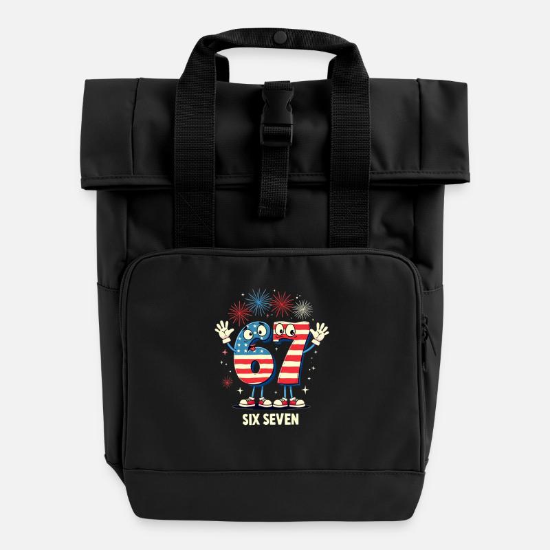 US Flag 67 Memes Six Seven - Sac à dos Roll Top à deux anses - noir