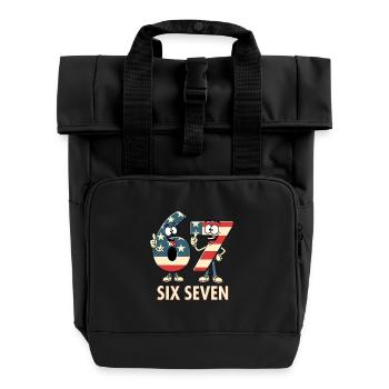 US Flag 67 Memes Six Seven - Roll Top Backpack with Two Handles - black - Front