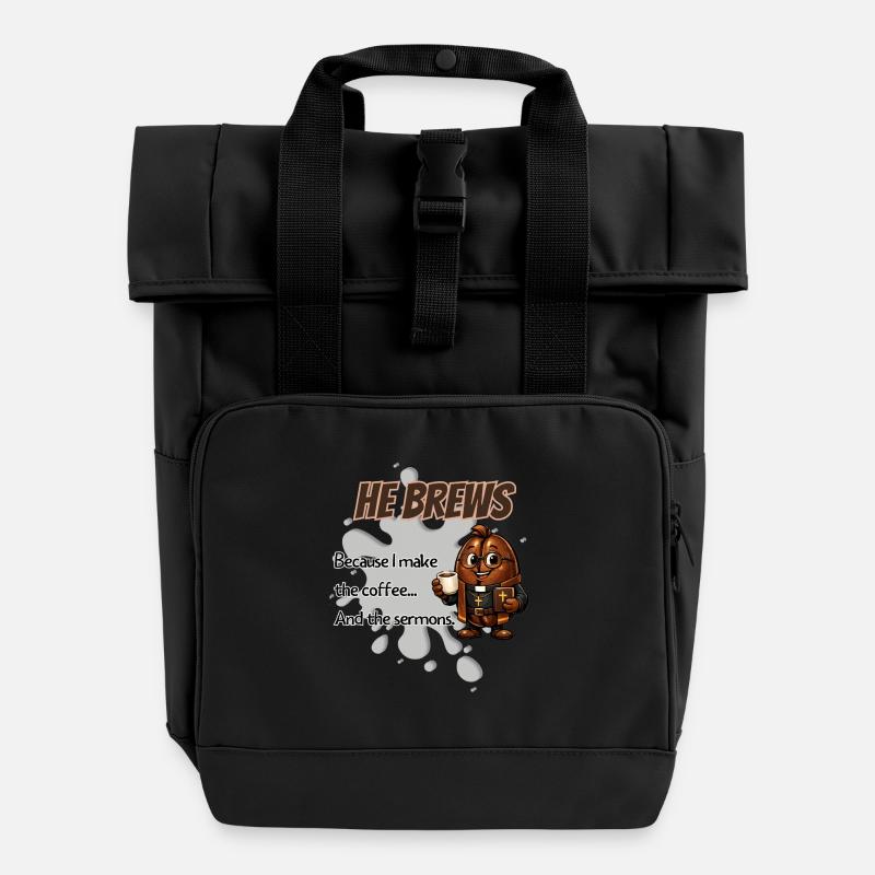 He Brews Pastor Mug - Roll Top Backpack with Two Handles - black