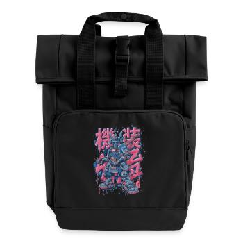 Samurai Mech – Anime Manga Roboter Motiv - Rolltop Rucksack mit zwei Griffen - Schwarz - Vorne