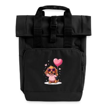 Dackel Dachshund Tekel - Rolltop Rucksack mit zwei Griffen - Schwarz - Vorne