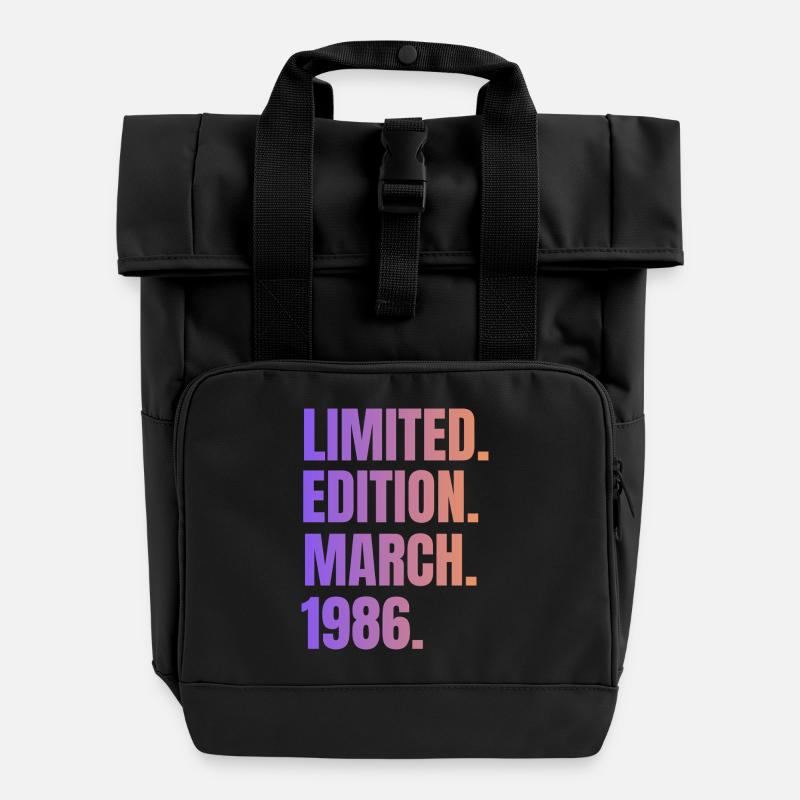 March 1986 Year 1986 Retro 1986 Limited Edition - Roll Top Backpack with Two Handles - black