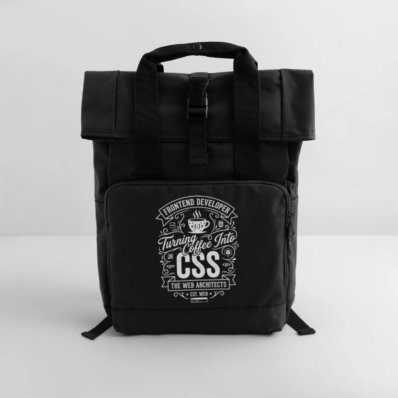 Frontend Coffee CSS Tee Roll Top Backpack with Two Handles