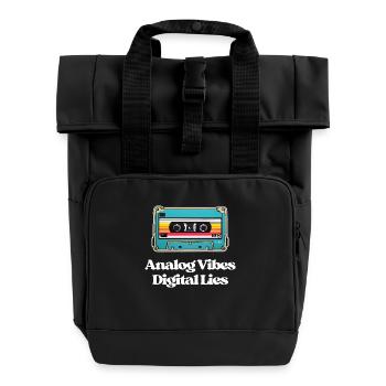 Analog Vibes, Digital Lies - Roll Top Backpack with Two Handles - black - Front