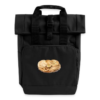 internationale Fladenbrotplatte - Rolltop Rucksack mit zwei Griffen - Schwarz - Vorne