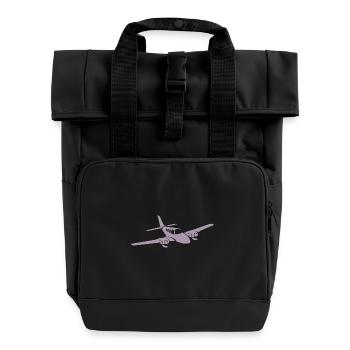 Minimalist propeller plane silhouette - Roll Top Backpack with Two Handles - black - Front