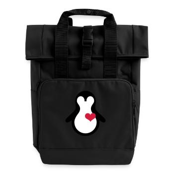penguin with heart - Roll Top Backpack with Two Handles - black - Front