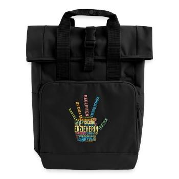 Erzieherin Shirt Wundervolle Worte - Rolltop Rucksack mit zwei Griffen - Schwarz - Vorne