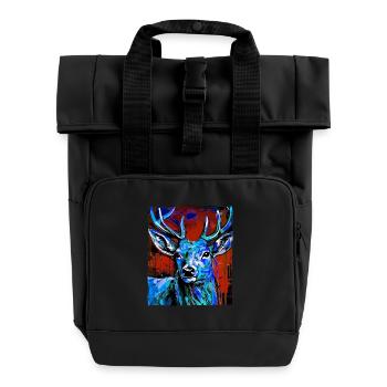 Hirsch Porträt - Rolltop Rucksack mit zwei Griffen - Schwarz - Vorne