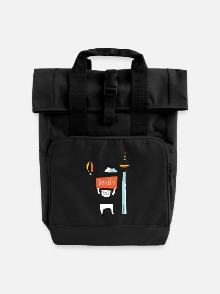 Berliner Bär + Fernsehturm | farbig | littlepublic - Rolltop Rucksack mit zwei Griffen - Schwarz