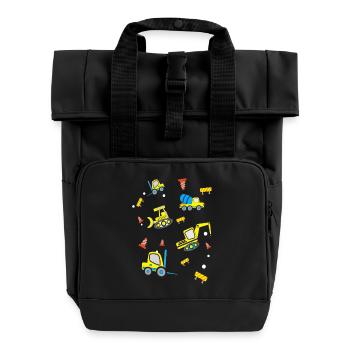 Construction sites Vehicles - Roll Top Backpack with Two Handles - black - Front