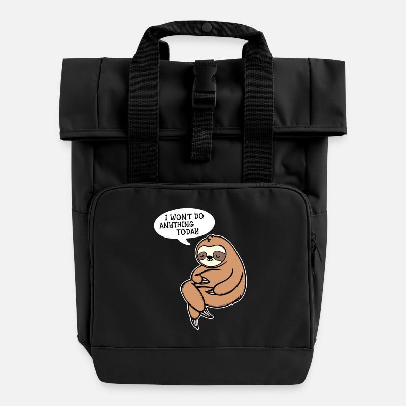 Relax Animal Statement Sloth Zoo Lazy Sleep - Roll Top Backpack with Two Handles - black
