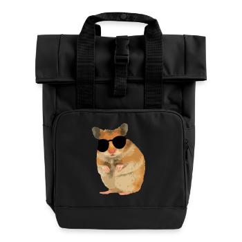 Hamster Menno mit Sonnebrille cool - Rolltop Rucksack mit zwei Griffen - Schwarz - Vorne