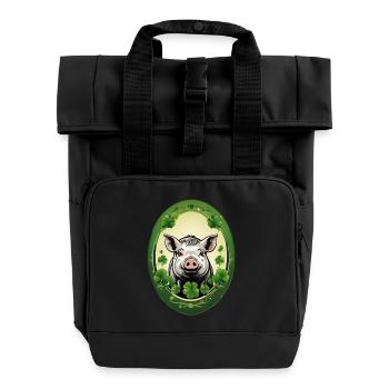 Glücksschwein mit Kleeblätter - Rolltop Rucksack mit zwei Griffen - Schwarz - Vorne