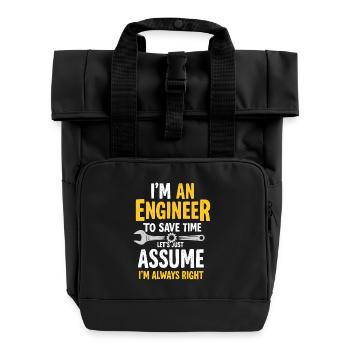 Engineer Logic, Always Right, Save Time - Roll Top Backpack with Two Handles - black - Front